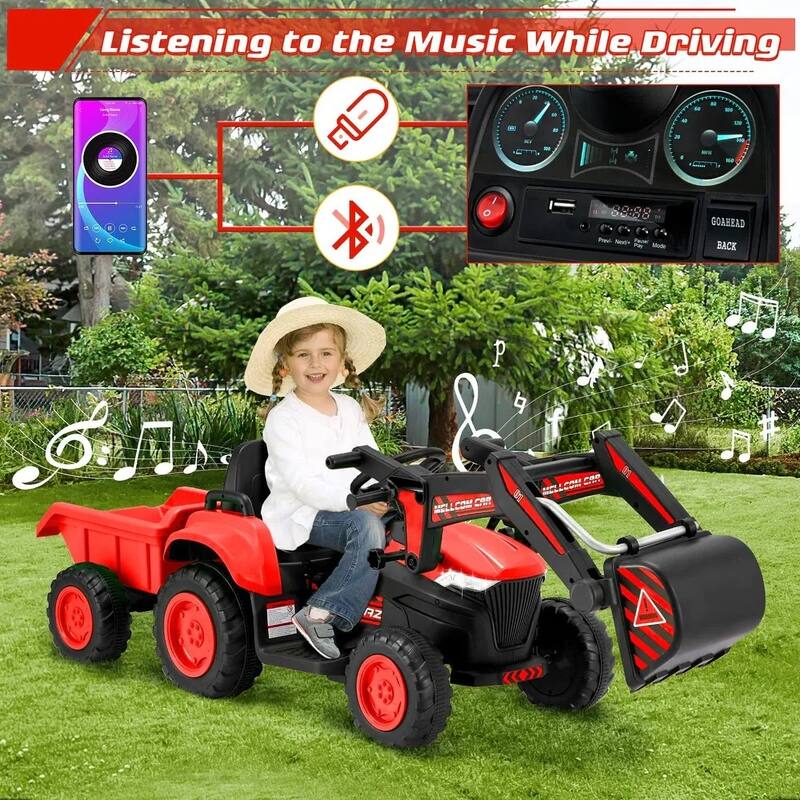 EROMMY Remote-Controlled Ride-On Excavator Toy with Horn, LED Lights, Music Player, and Safety Belt - N/A