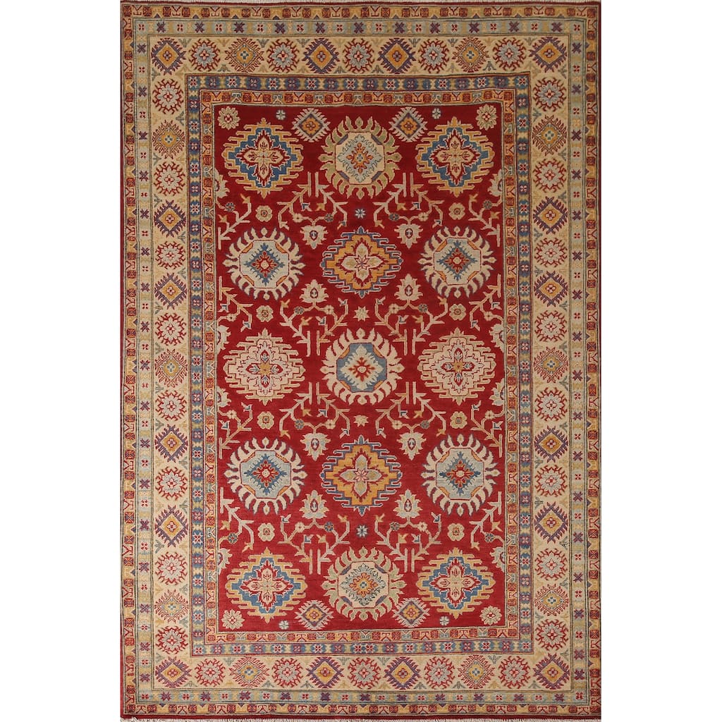 Red Kazak Oriental Area Rug Handmade Living Room Wool Carpet - 6'1" x 8'9"