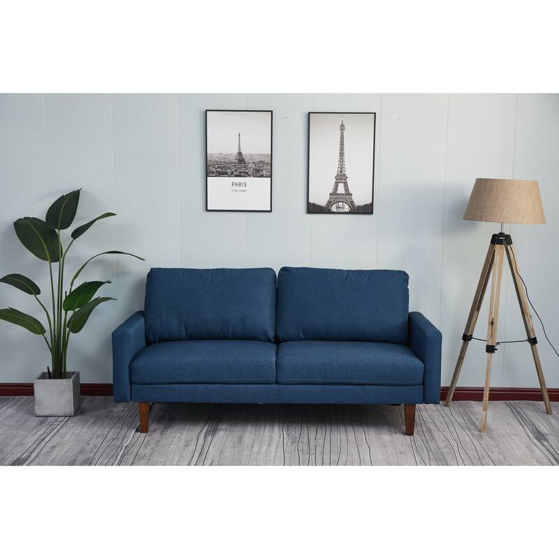 Adelaide 70'' Linen Square Arm Sofa - Dark Blue