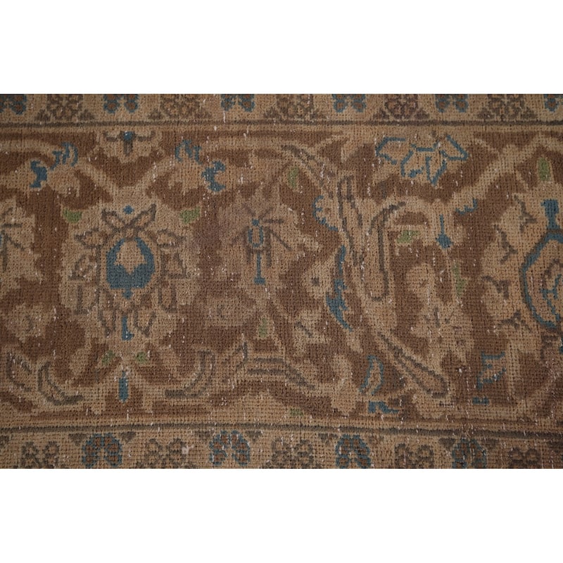 Distressed Mashad Persian Vintage Rug Hand-Knotted Pink Wool Carpet - 9'7"x 12'10"