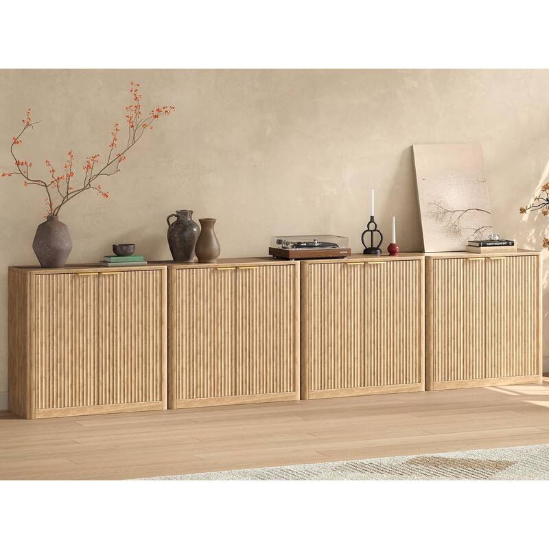 126" Buffet Cabinet with Storage, Fluted Sideboard with Adjustable Shelves for Living Room, Dining Room, Kitchen - Oak