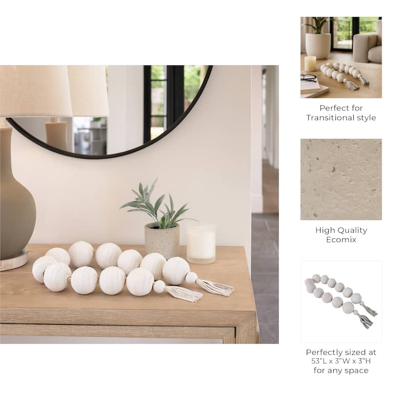 Ecomix Decorative Garland with Leather Tassels Capri Style - 3" White - 53" x 3" x 3"