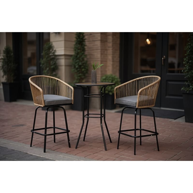 3pcs Outdoor Bar Set, Patio Bar Table and Chairs Set - N/A