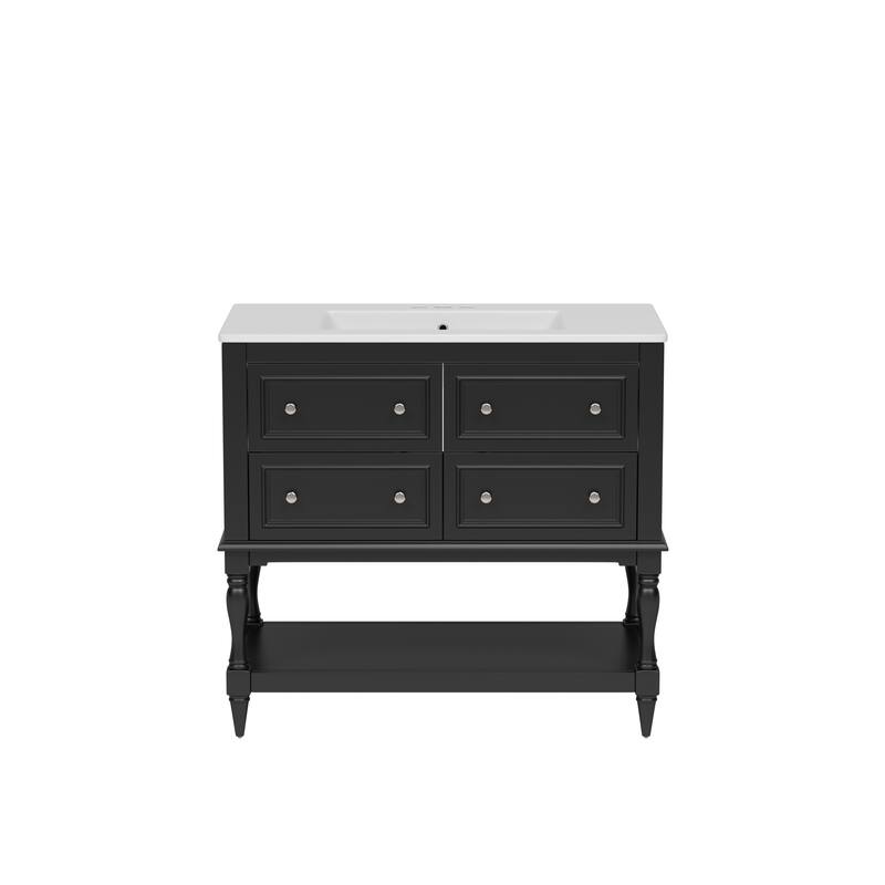 36''Bathroom Vanity with Medicine Cabinet,Modern Mirror Cabinet with Adjustable Shelf,Cabinet with 4 Drawers,Solid Wood Frame