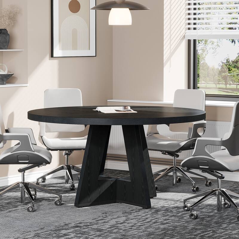 47-inch Round Conference Table for 4-6 People, Wooden Meeting Room Table - Black