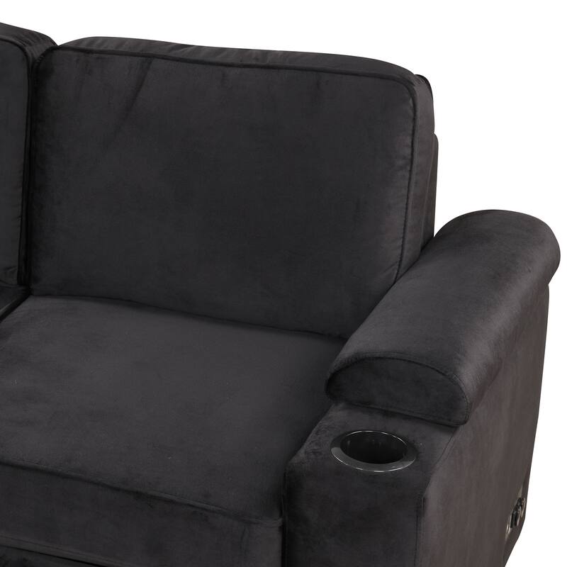 84.75" Velvet Convertible L-Shaped Sleeper Sofa with Storage Ottoman