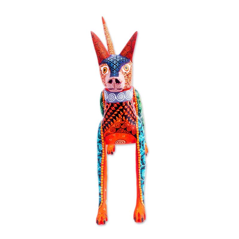 Novica Handmade Mexican Hairless Dog In Red Wood Alebrije Figurine