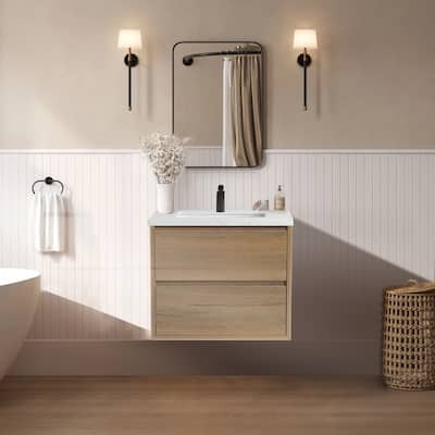 NebulaSky 24/ 30/ 36/ 48 in Wall Mounted Single Sink Bathroom Vanity with Engineered Stone Top Combo Cabinet Vanity Set