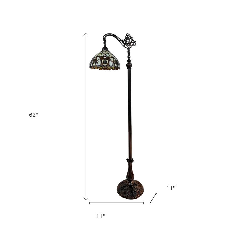 HomeRoots 62" Brown Metal Arched Floor Lamp With Amber and Red Flowers Stained Glass Shade - 11