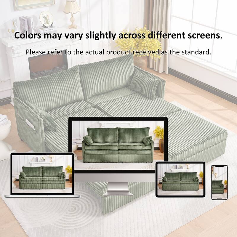 Roomfitters 73" Modern Corduroy Sofa Bed with Pull-out Sleeper Design, Modular Daybed with Storage Pocket & Pillows