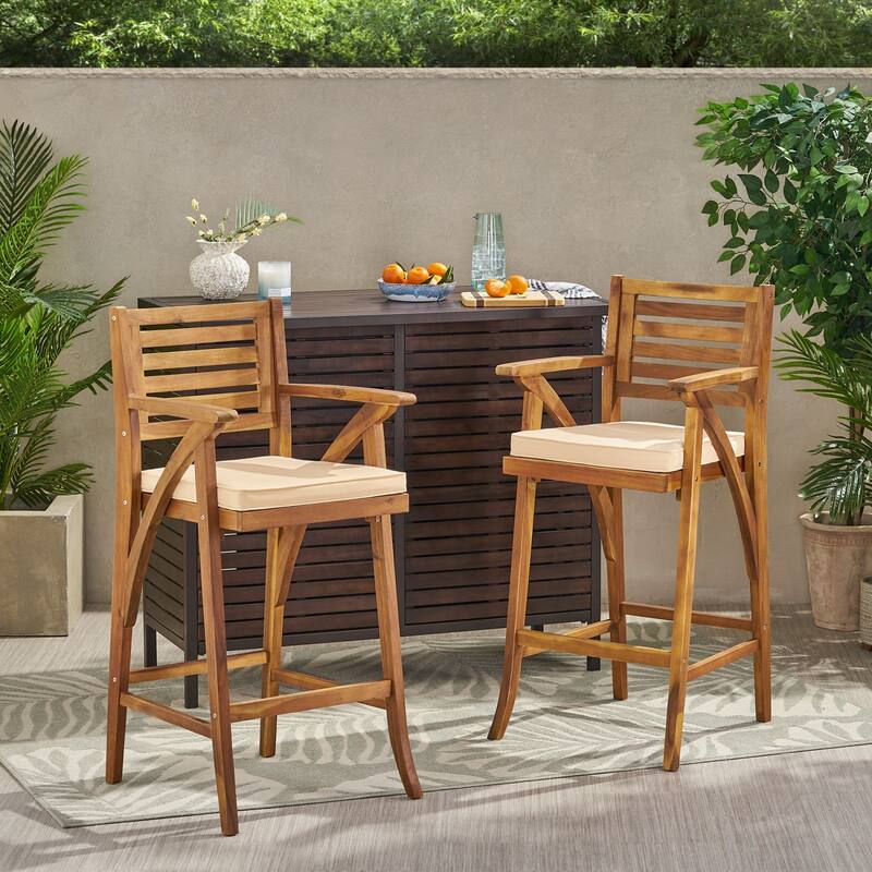 Oaks Aura 30-inch Modern Wood and Metal Patio Stool, Industrial Farmhouse Style Barstools, Set of 2
