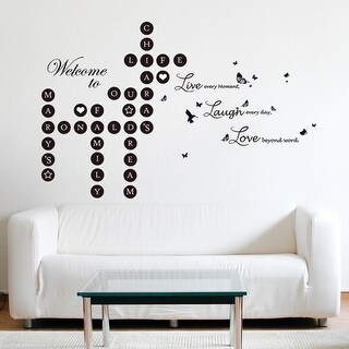 Home Decoration Welcome Home 115Cm X 130Cm WALPLUS Removable Wall Stickers Word Puzzles Black Black 3D Butterfly 