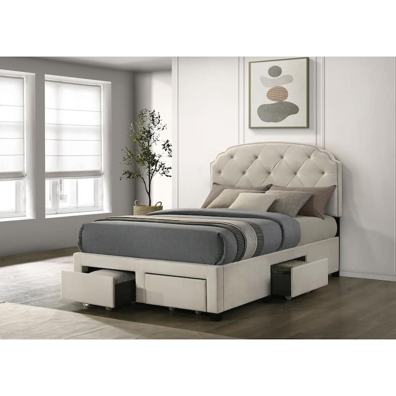 Marianna 4-drawer Upholstered Storage Bed Cream