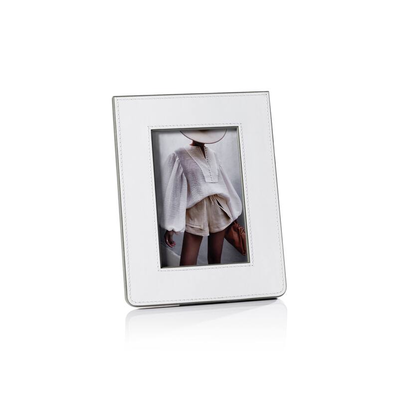 Nappa Leather Photo Frame - White & Gray - 4" x 6"
