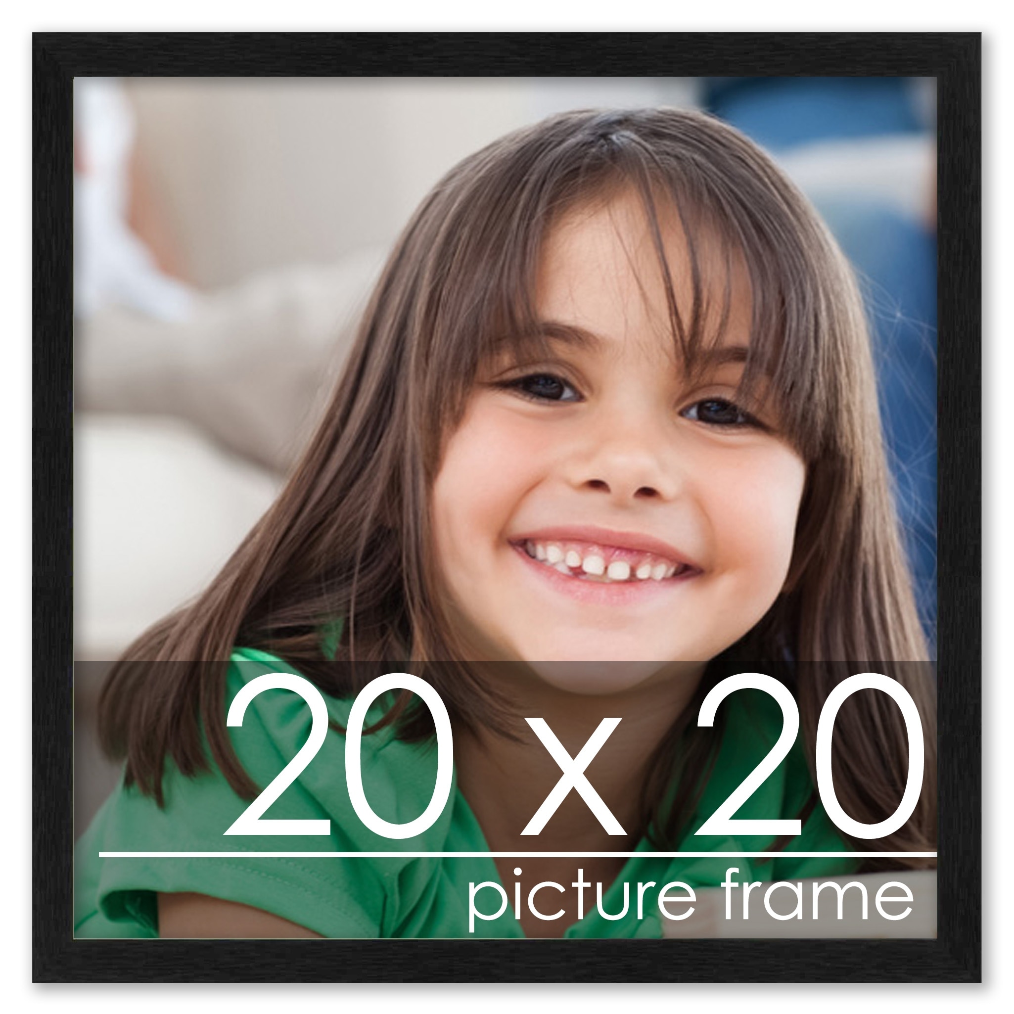 20x20 Contemporary Black Complete Wood Square Picture Frame with UV Acrylic, Foam Board Backing, & Hardware