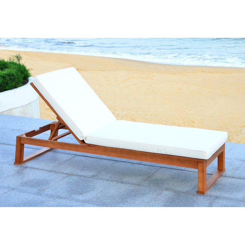 SAFAVIEH Outdoor Kaliyah Solid Wood Chaise Lounge Chair - 25Wx81Dx37H