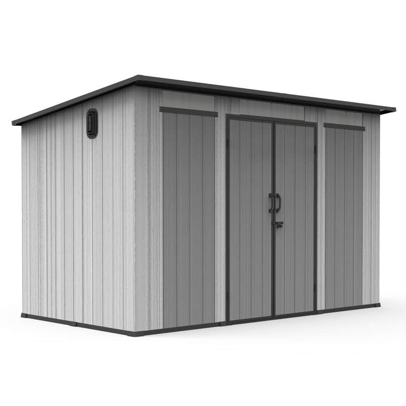 Domi Outdoor Resin Storage Shed, Waterproof Plastic Garden Shed with Lockable Door, Windows & Vents, Outside Tool Storage Shed - 6x11FT Sloping Roof