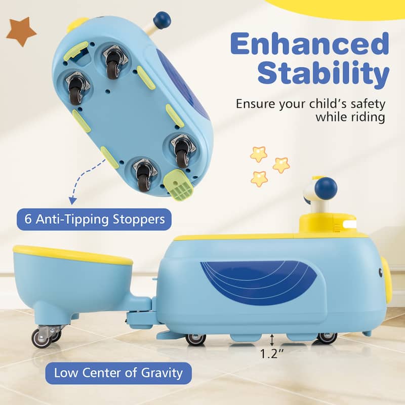 Toddler Ride On Car with Trailer 2-in-1 Foot-to-Floor Sliding Toy with Lights and Music - 28" × 9.5" × 12"
