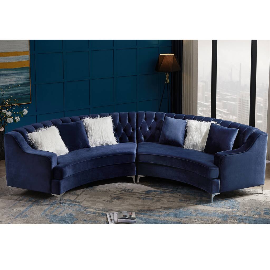 Tufted Velvet Sofa Curved Couch with Pillows