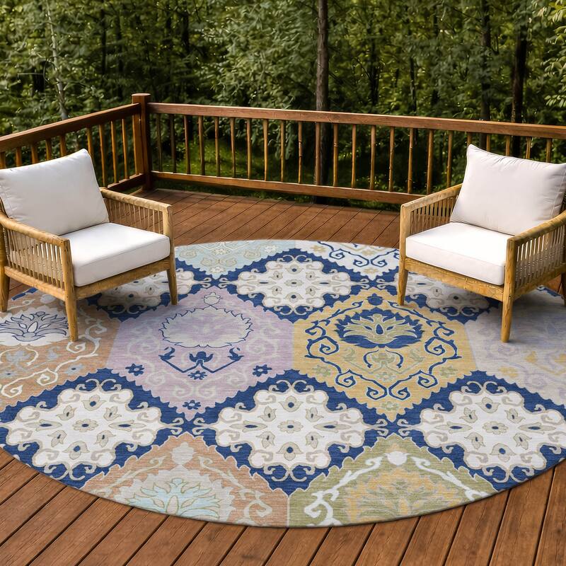 Machine Washable Indoor/ Outdoor Global Bayfield Chantille Rug - Navy - 8' x 8'