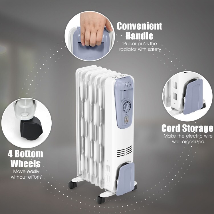 1500W Electric Oil Filled Radiator with 4 Bottom Wheels - 10 x 13.5 x 25  (L x W x H) - On Sale - Bed Bath u0026 Beyond - 35181019