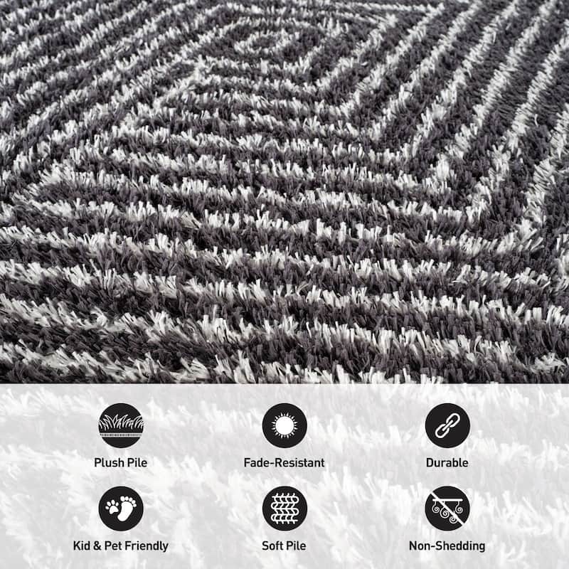 Minimal Stripe Geometric Shag Rug - Anthracite Dark Gray - Medium Pile - Cozy & Modern