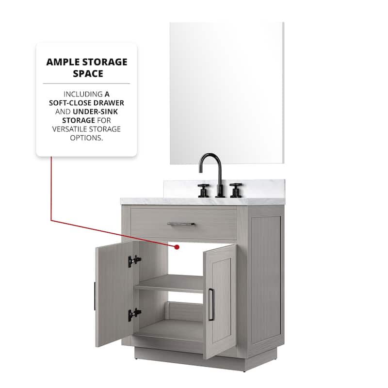 Abbey Bath Vanity with Carrara Marble Top, Sink, Mirror and Faucet