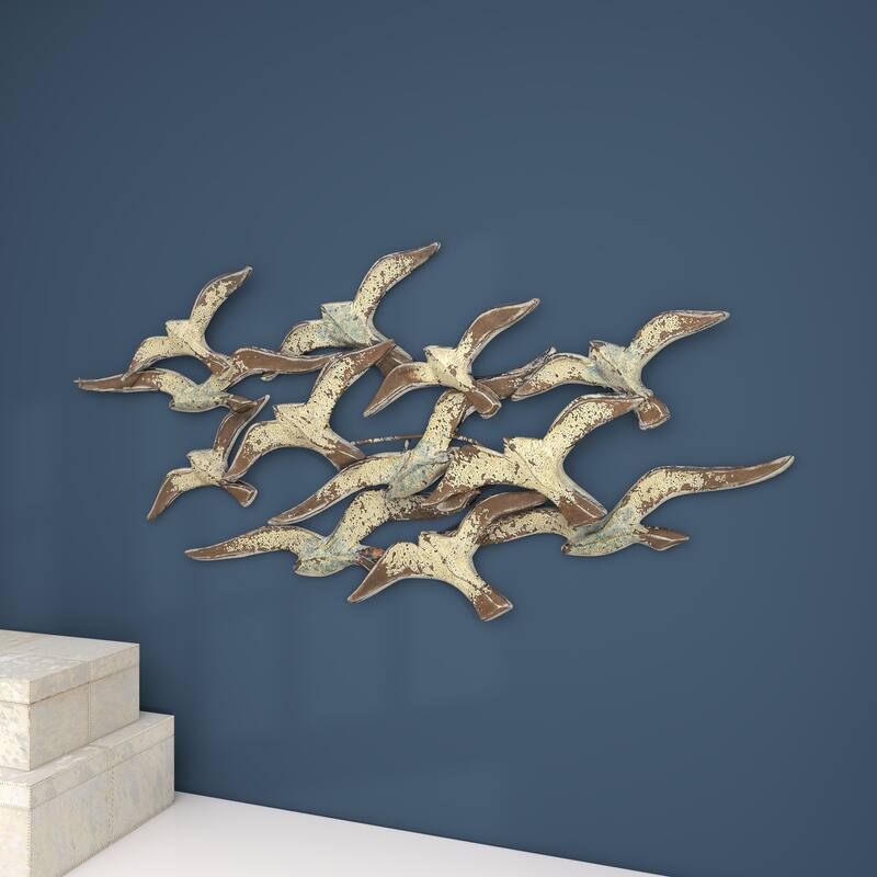 Metal Bird Flying Flock Of Home Wall Decor - White - Roche River Decor