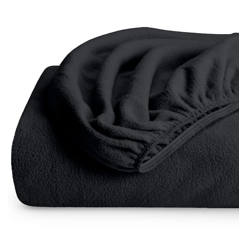 Bare Home Polar Fleece Fitted Bottom Sheet - Queen - Black