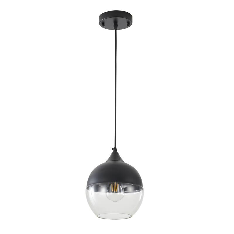 1-Light Matte Black Single Pendant With A Clear Glass Shade