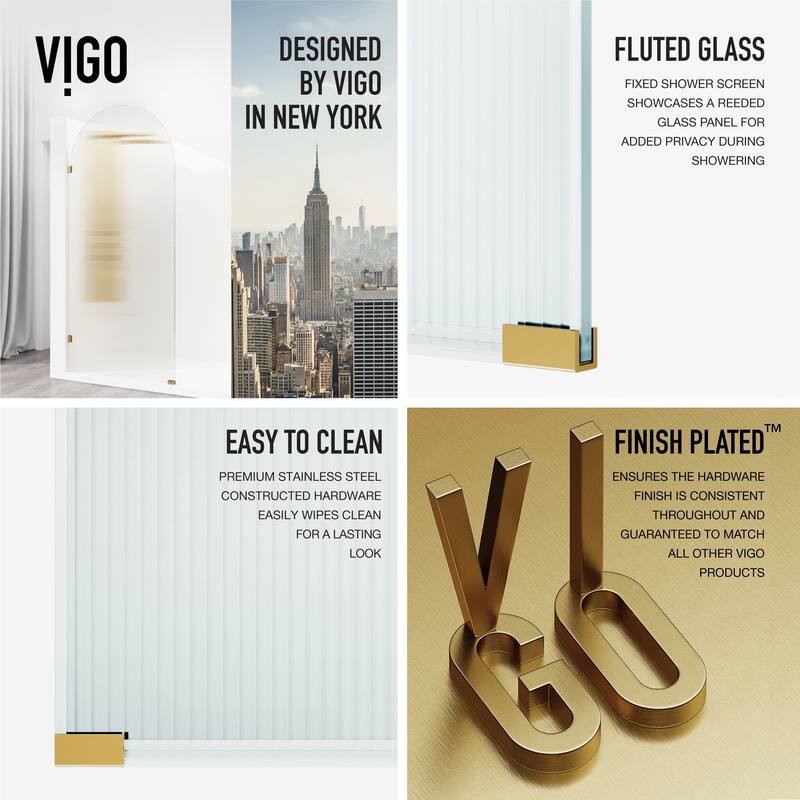 VIGO Arden 34" W x 78" H Frameless Fixed Shower Screen