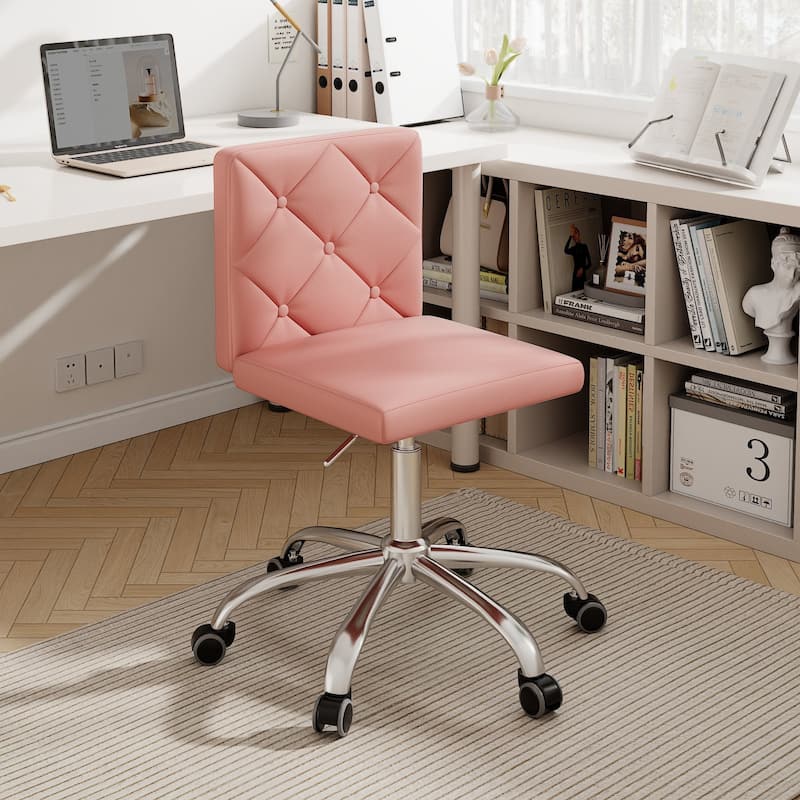 Javlergo Armless Office Desk Chair PU Leather Mid-Back Adjustable Height 360° Rolling Swivel 10 Colors Available Office Chair - Pink