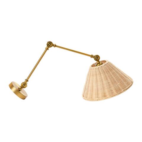 Coastal Adjustable Wall Sconce with Neutral Beige Rattan Shades