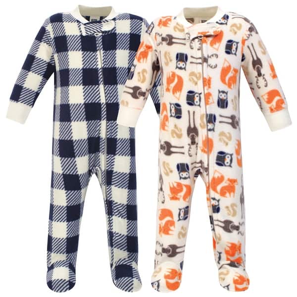 slide 1 of 1, Hudson Baby Infant Boy Fleece Zipper Sleep and Play 2pk, Forest 0-3 Months - Forest