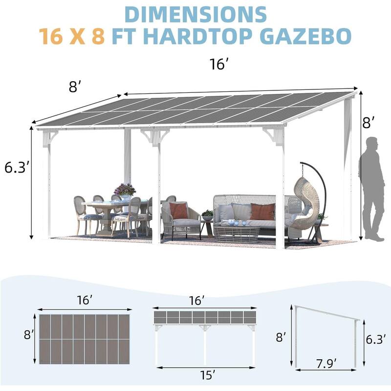 AECOJOY Wall Mounted Gazebos Pergola Gazebo Awnings for Backyard