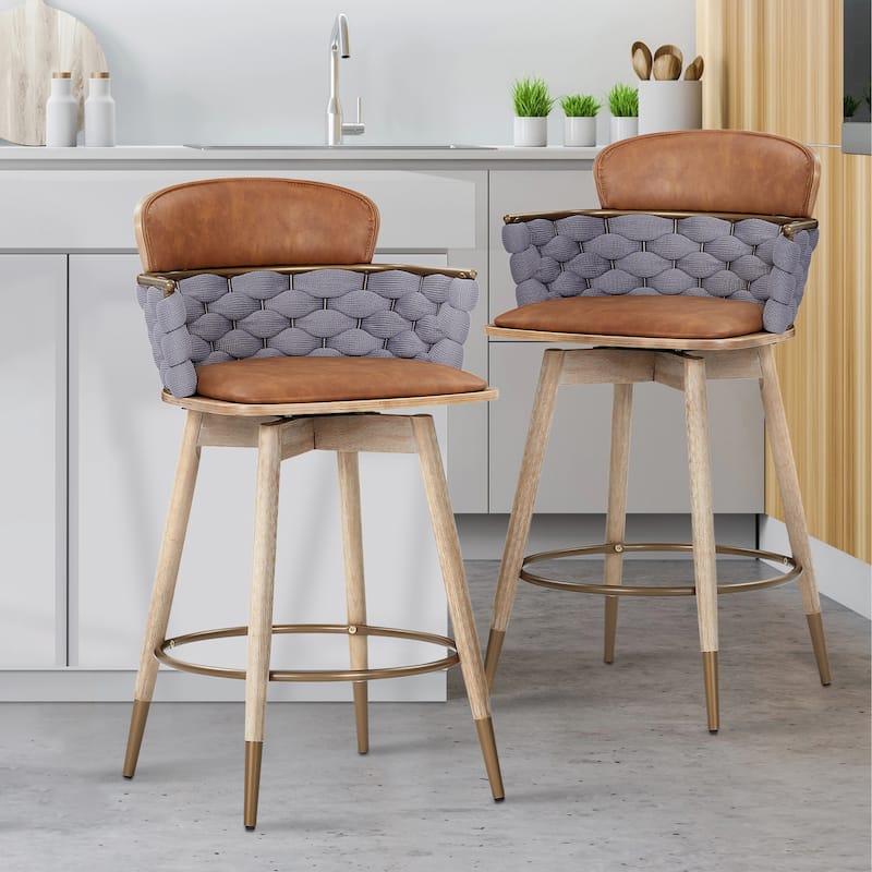 Art Leon Retro Woven and Wood Counter Height Barstool