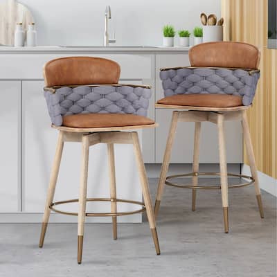 Art Leon Retro Woven and Wood Counter Height Barstool