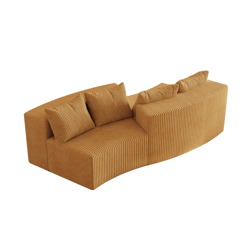 Modular Curved Loveseat Couch Corduroy Sectional Sofa with 4 Pillows
