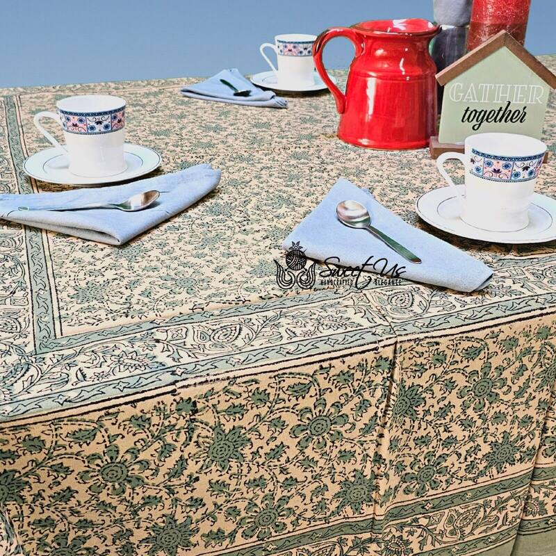 Pretty Daisy Chain Floral Block Print Cotton Tablecloth Collection