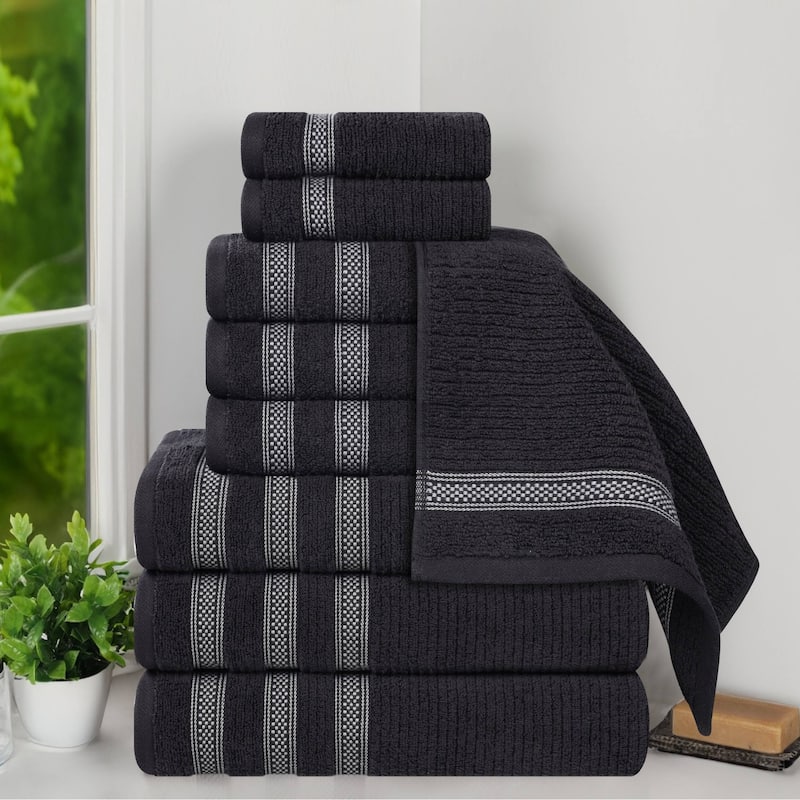 Superior Brea Zero Twist Cotton Ribbed Modern 9 Piece Bathroom Towel Set - Black