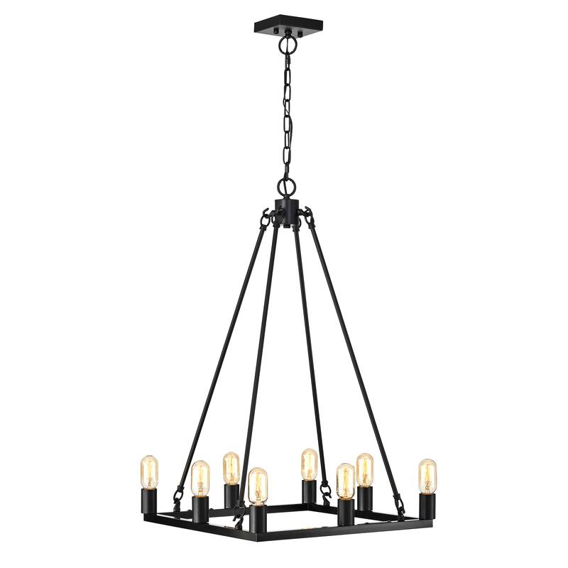 Matte Black 8-Light Suspended Square Frame Chandelier