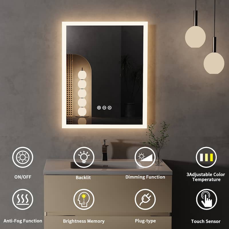Memory Function Adjustable Warm White/Natural/Daylight Lights Bathroom Mirror - 400x500mm