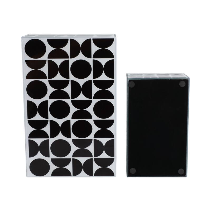 Decorative Abstract Pattern Box with Lid - Set of 2, 11", Black - 11.0"
