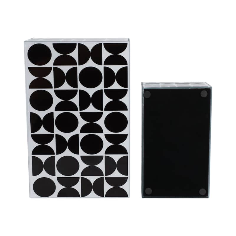 Decorative Abstract Storage Box with Lid - Set of 2, 11", Black - 11" x 7" x 3.75"