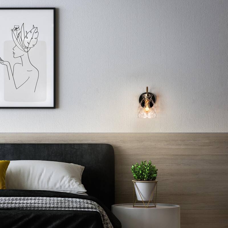 Elisie Modern Black Brass 1-Light Bathroom Wall Sconce Farmhouse Wall Light with Water Glass