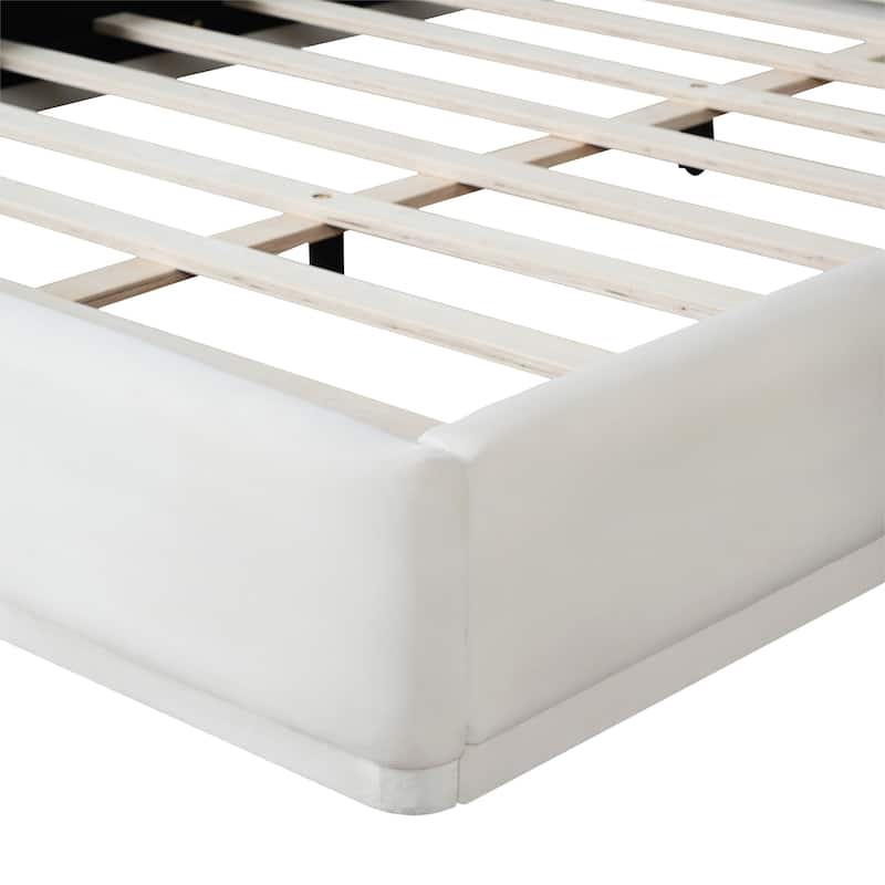 Queen/King Upholstered Platform Bed with Padded Headboard, Modern Soft Fabric Bed with Wood Slat Support, No Box Spring Required