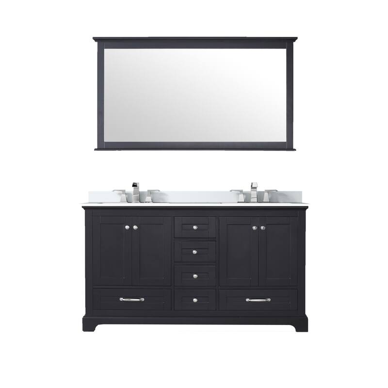 Dukes 60 in. W x 22 in. D White Double Bath Vanity, Cultured Marble Top, Faucet Set, and 58 in. Mirror