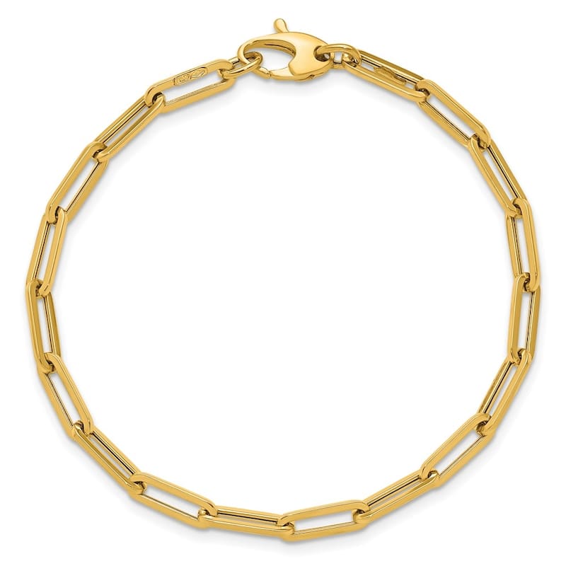 Curata 14k Yellow, White or Rose Gold 7.5" Italian 4mm Paperclip Bracelet (Europe Lock) - Yellow