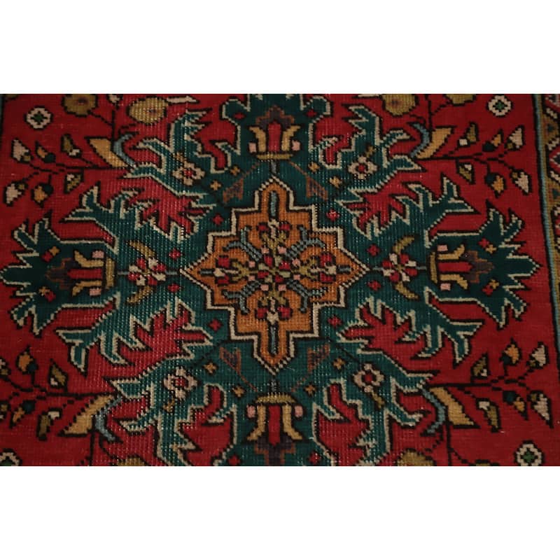 Hand Knotted Oriental 100% Wool Carpet Traditional Floral Red Tabriz Runner Rug - 10' 6'' X 2' 0''