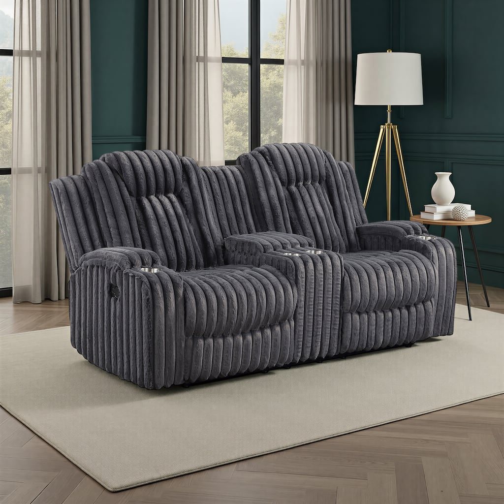 Brynda 74.5" Corduroy Manual Reclining Loveseat, Console & Cup Holders
